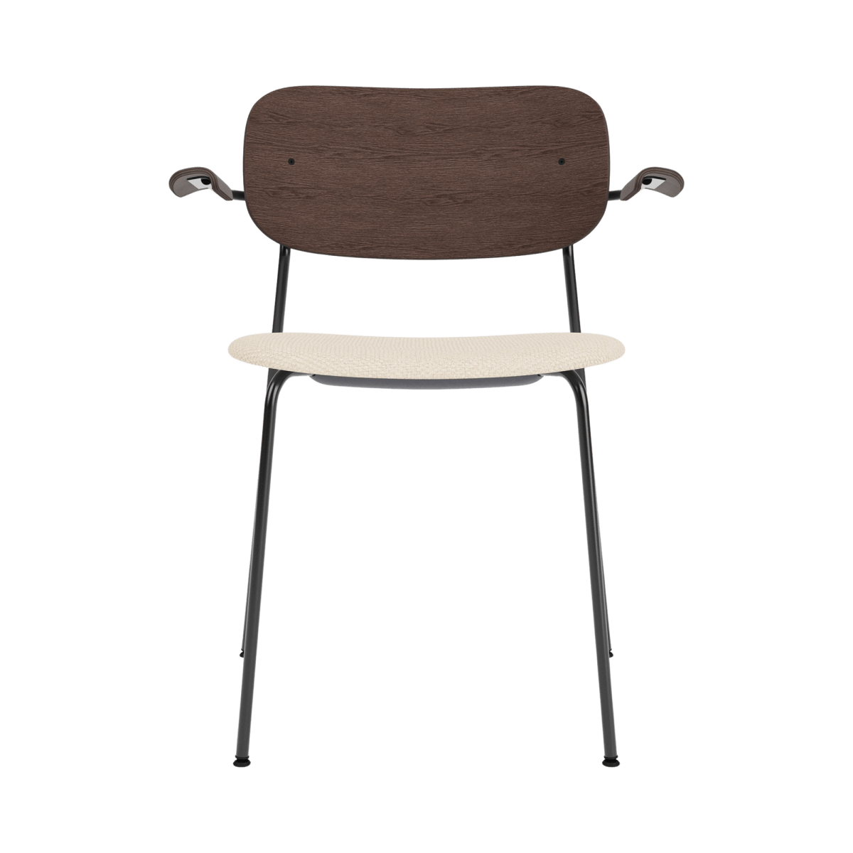 Audo Co Dining Chair, With Arms, Partially Upholstered – Black Steel / Dark Stained Oak / Logan Jasmine