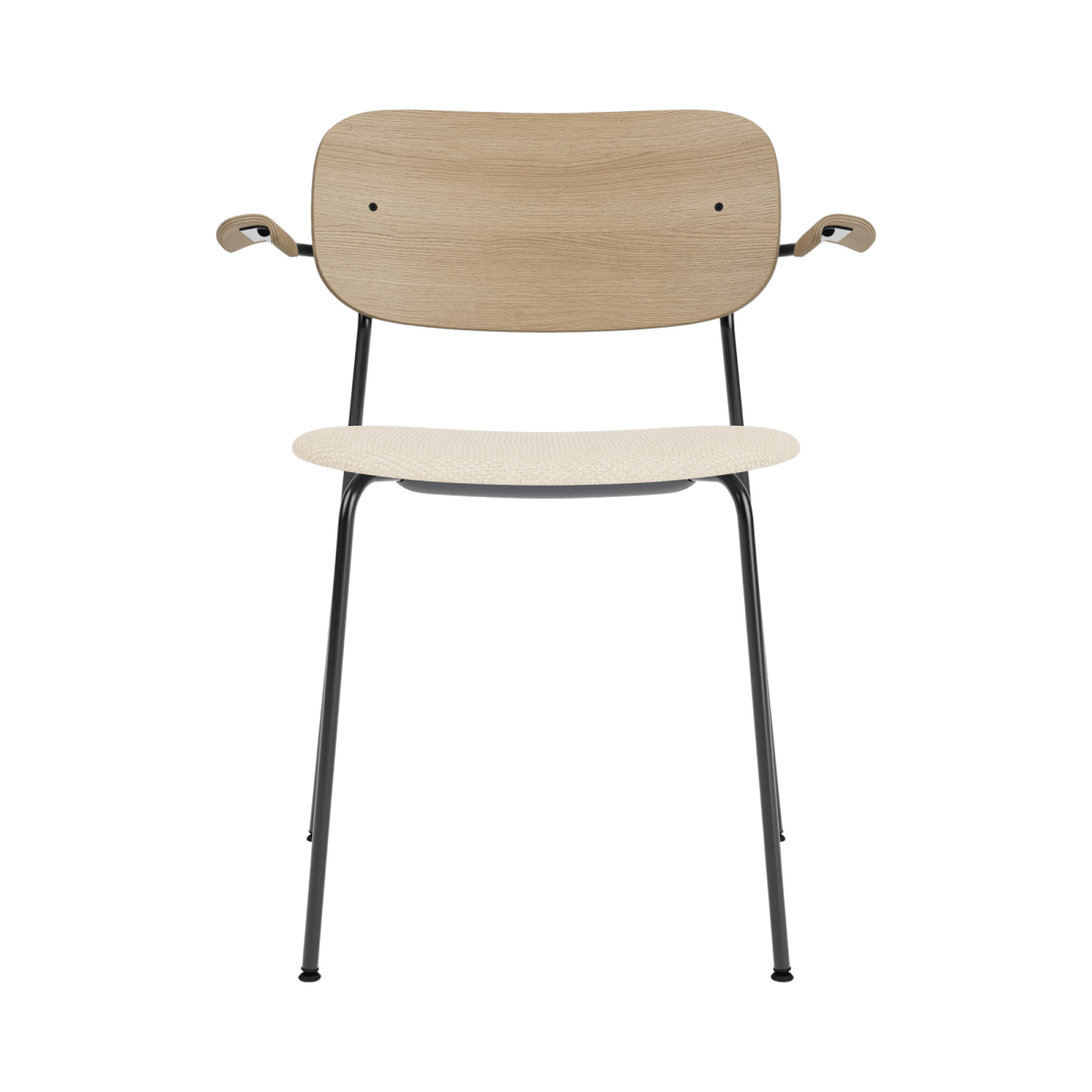 Audo Co Dining Chair, With Arms, Partially Upholstered – Black Steel / Natural Oak / Logan Jasmine