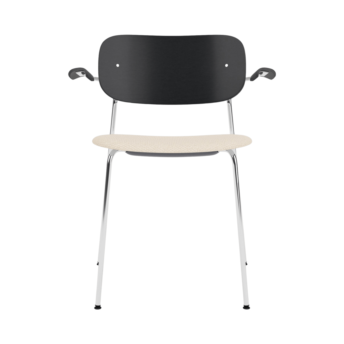 Audo Co Dining Chair, With Arms, Partially Upholstered – Chrome / Black Oak / Logan Jasmine