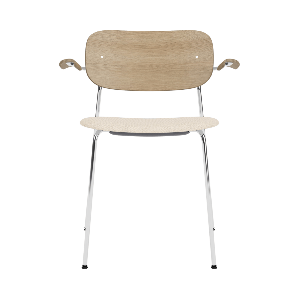 Audo Co Dining Chair, With Arms, Partially Upholstered – Chrome / Natural Oak / Logan Jasmine