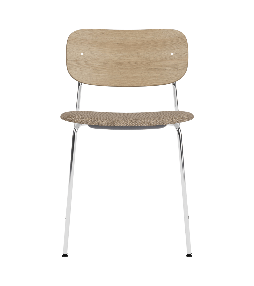 Audo Co Dining Chair, Without Arms, Partially Upholstered – Chrome / Natural Oak / Logan Flint
