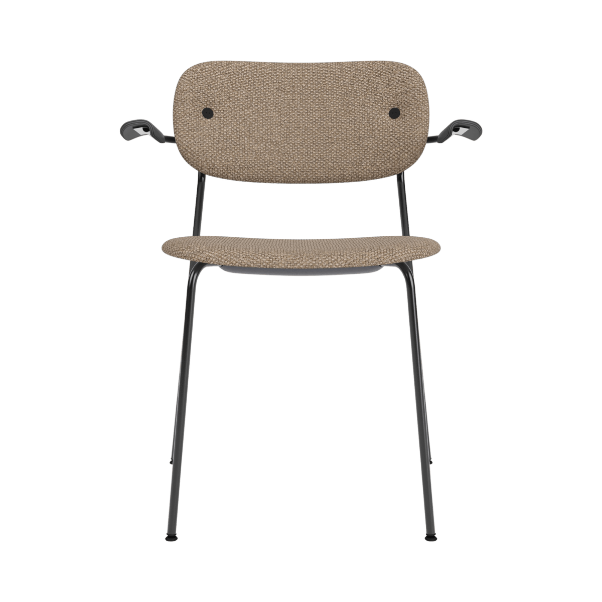 Audo Co Dining Chair, With Arms, Fully Upholstered – Black Steel / Black Oak / Logan Flint
