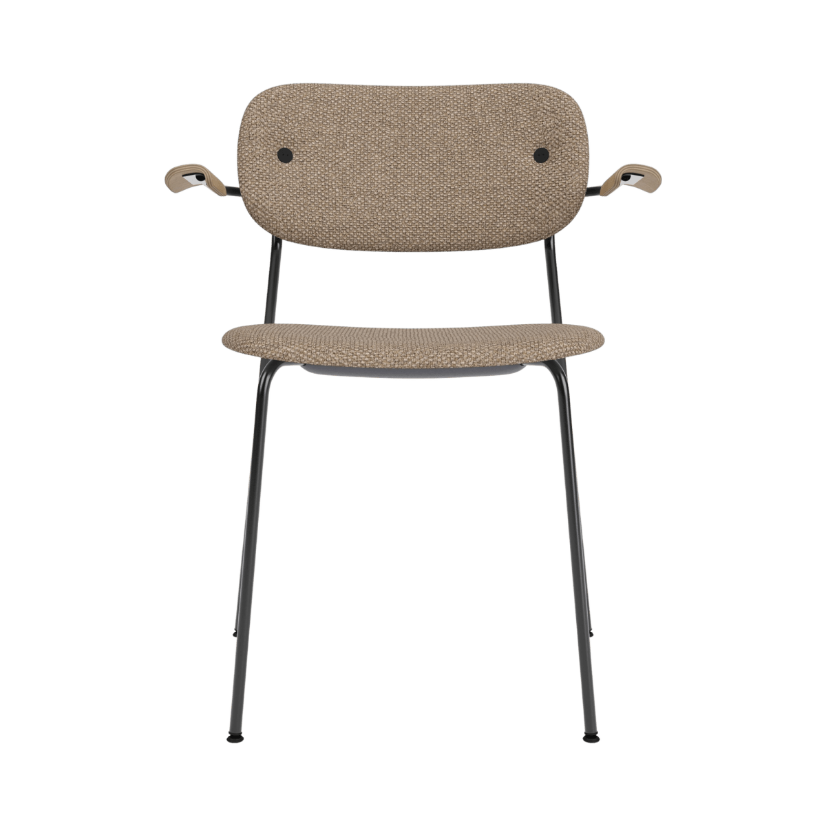 Audo Co Dining Chair, With Arms, Fully Upholstered – Black Steel / Natural Oak / Logan Flint