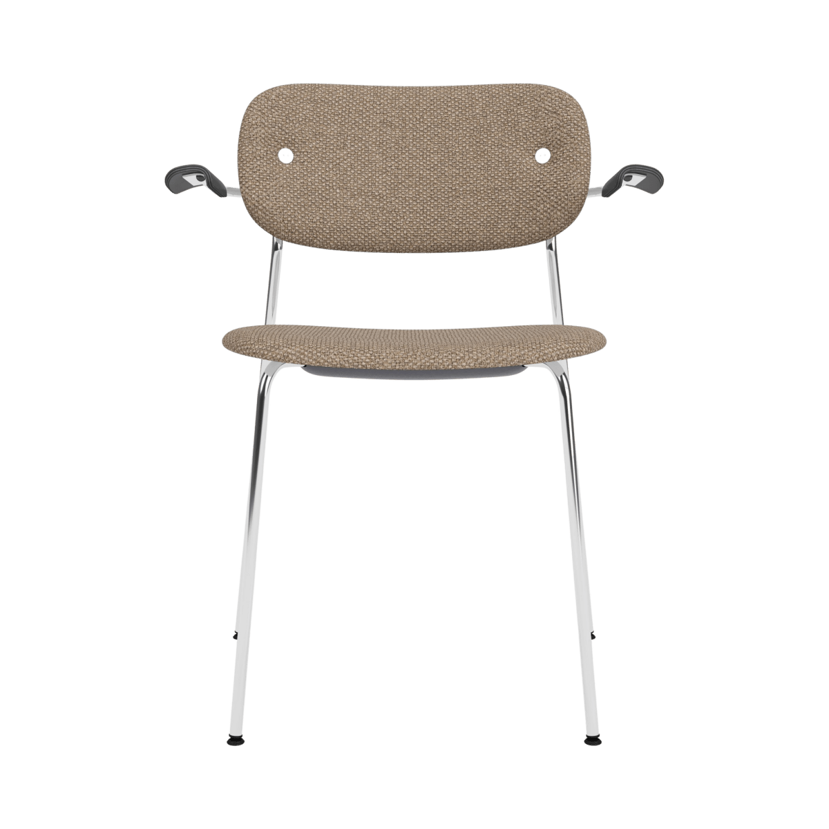 Audo Co Dining Chair, With Arms, Fully Upholstered – Chrome / Black Oak / Logan Flint