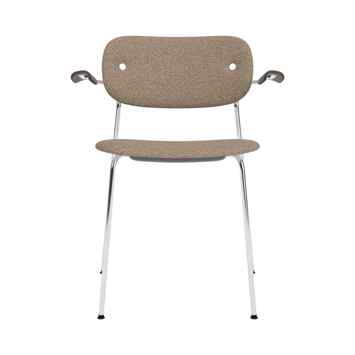 Audo Co Dining Chair, With Arms, Fully Upholstered – Chrome / Dark Stained Oak / Logan Flint