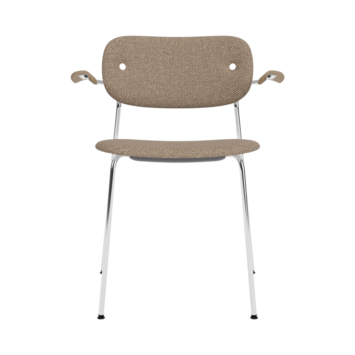 Audo Co Dining Chair, With Arms, Fully Upholstered – Chrome / Natural Oak / Logan Flint