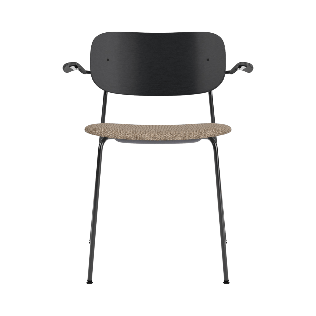 Audo Co Dining Chair, With Arms, Partially Upholstered – Black Steel / Black Oak / Logan Flint
