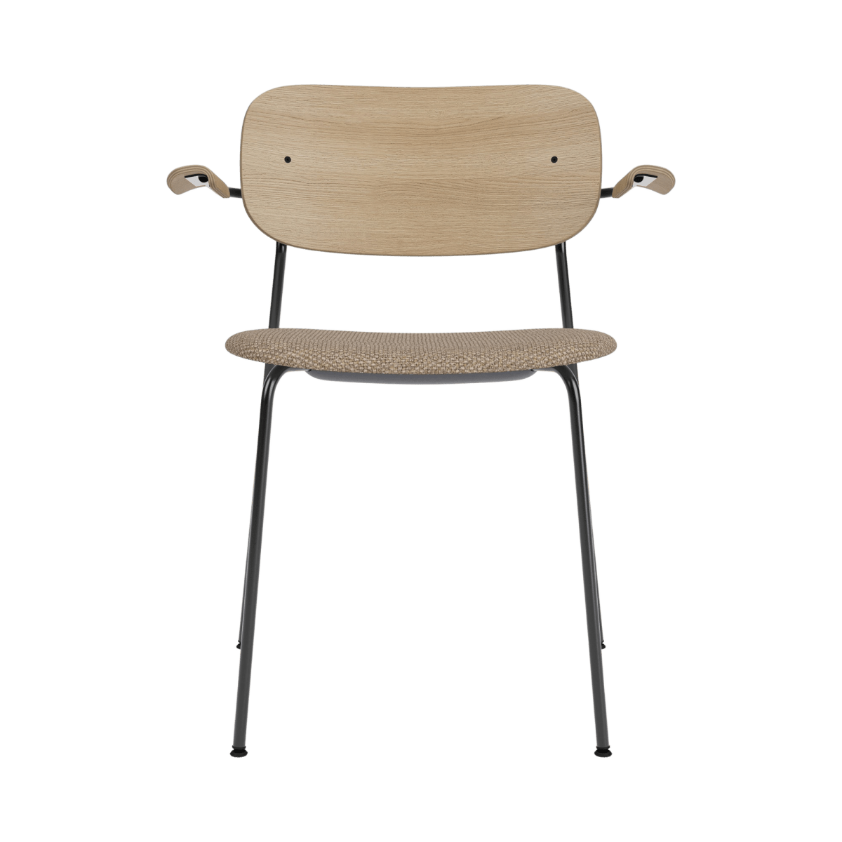 Audo Co Dining Chair, With Arms, Partially Upholstered – Black Steel / Natural Oak / Logan Flint