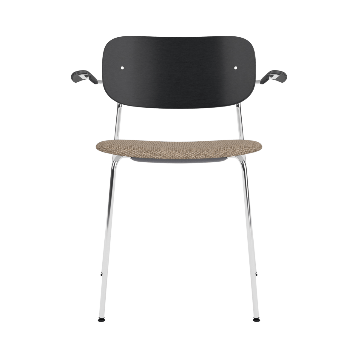 Audo Co Dining Chair, With Arms, Partially Upholstered – Chrome / Black Oak / Logan Flint