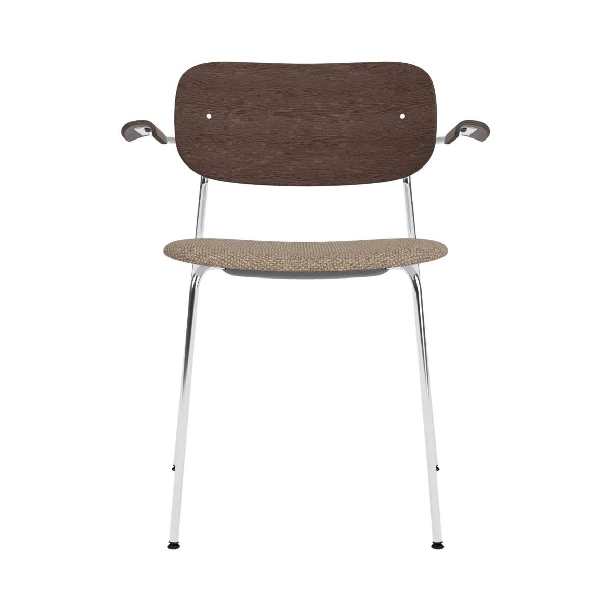 Audo Co Dining Chair, With Arms, Partially Upholstered – Chrome / Dark Stained Oak / Logan Flint
