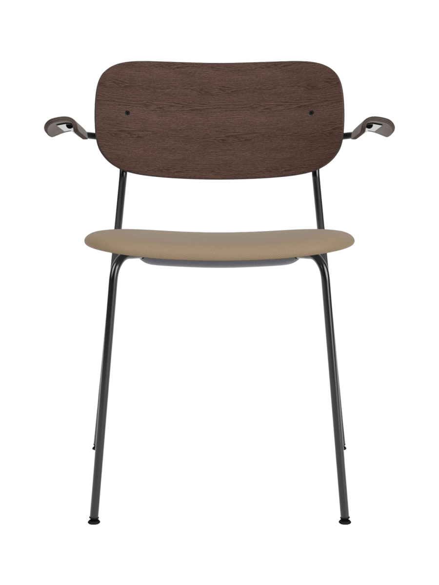 Audo Co Dining Chair, With Arms, Partially Upholstered – Black Steel / Dark Stained Oak / 1611/Sierra