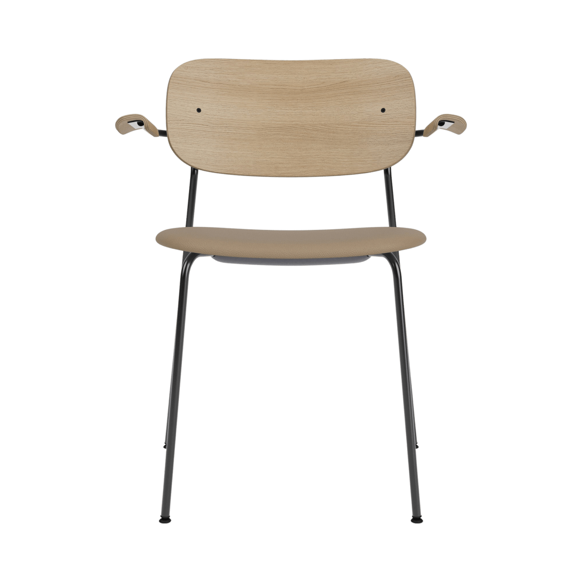Audo Co Dining Chair, With Arms, Partially Upholstered – Black Steel / Natural Oak / 1611/Sierra