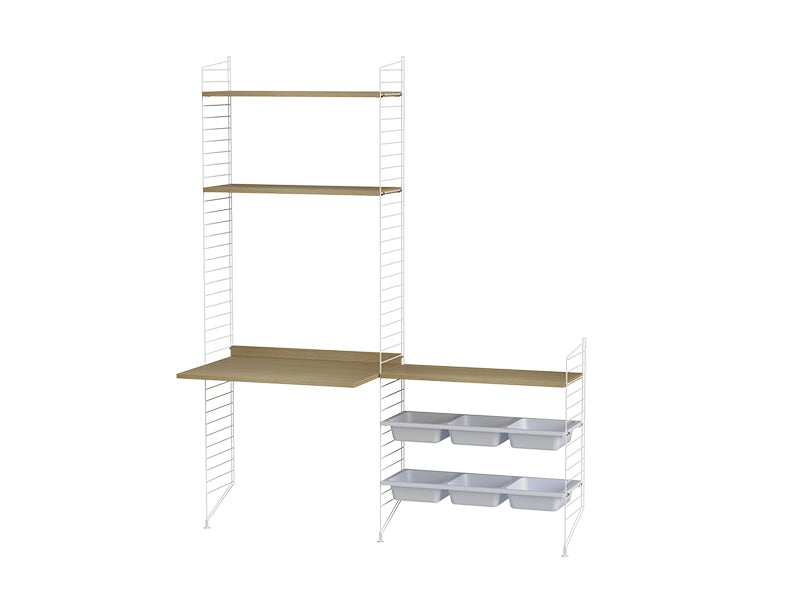 String Furniture Kids Room Bundle C E in Oak shelves and white panels