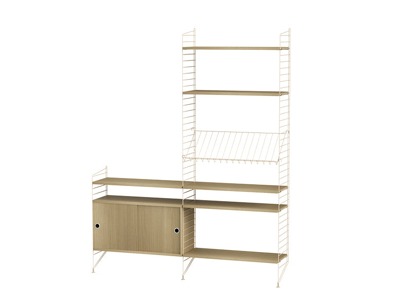 String Furniture Living Room Bundle L K in Oak shelves and beige panels