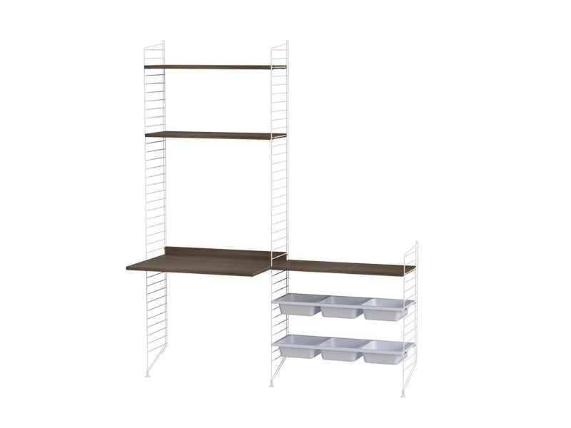 String Furniture Kids Room Bundle C E in Walnut shelves and white panels
