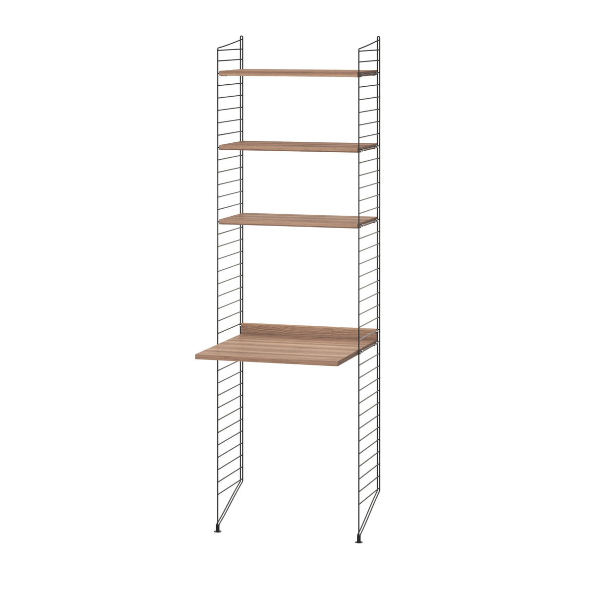 String Furniture Workspace Bundle W J in Walnut shelves and Black panels