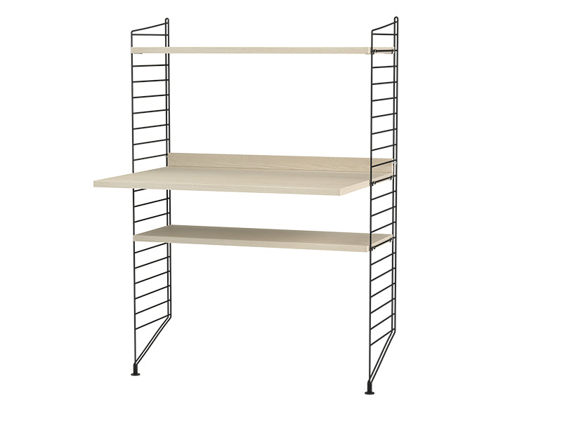 String Furniture Workspace Bundle W H in Ash shelves and black panels