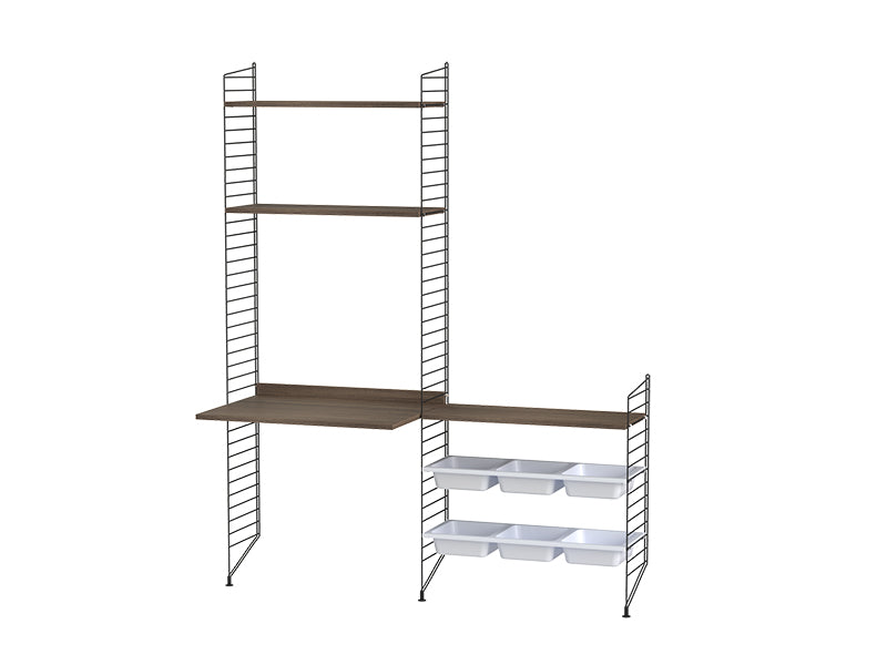 String Furniture Kids Room Bundle C E in Walnut shelves and black panels
