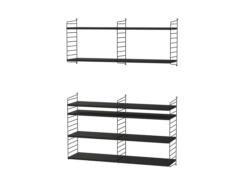 String Furniture Living Room Bundle L N in Black stained ash shelves and black panels