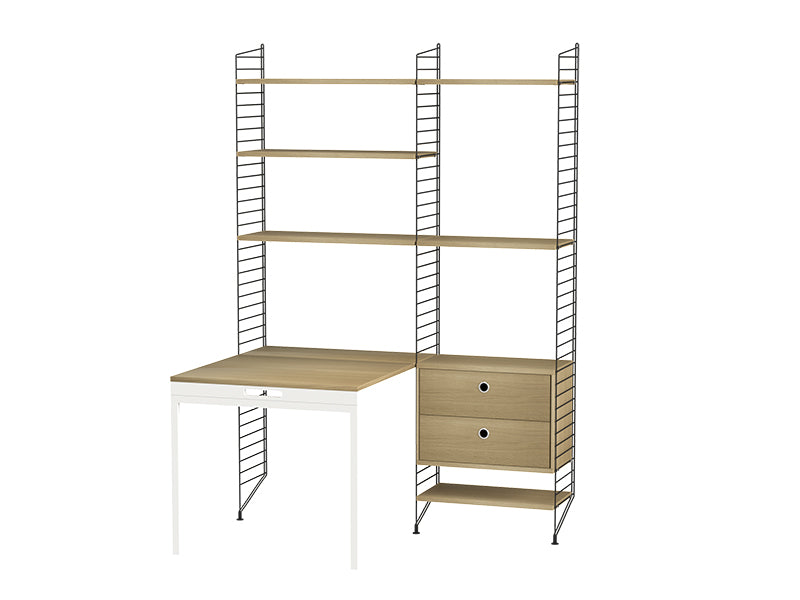 String Furniture Workspace Bundle W E in Oak shelves and black panels