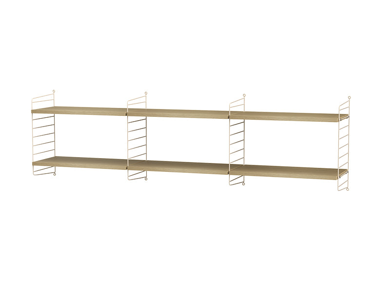 String Furniture Living Room Bundle L O in Oak shelves and beige panels