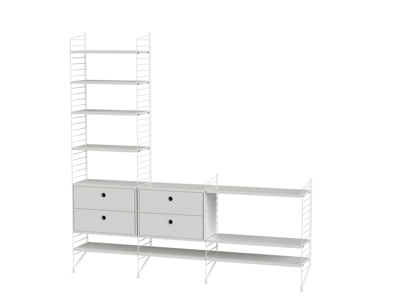 String Furniture Living Room Bundle L J in White shelves and white panels
