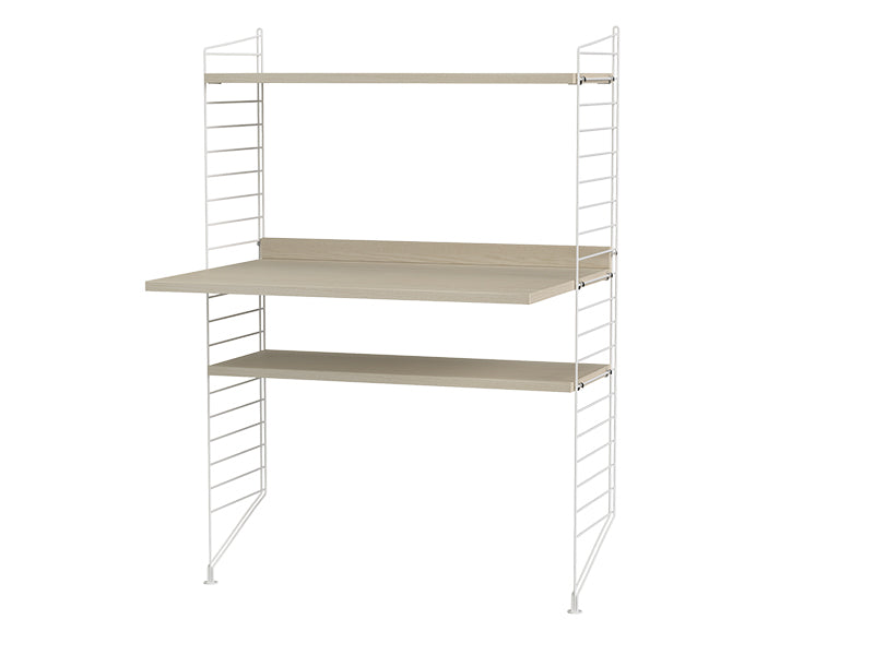 String Furniture Workspace Bundle W H in Ash shelves and white panels