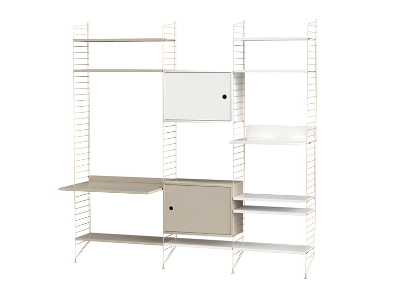 String Furniture Living Room Bundle L P in Beige and white shelves and beige panels