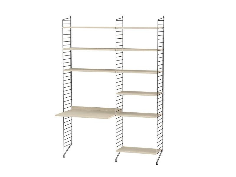String Furniture Workspace Bundle W B in Ash shelves and black panels