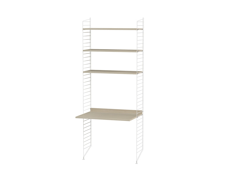 String Furniture Workspace Bundle W_A in Ash shelves and white panels