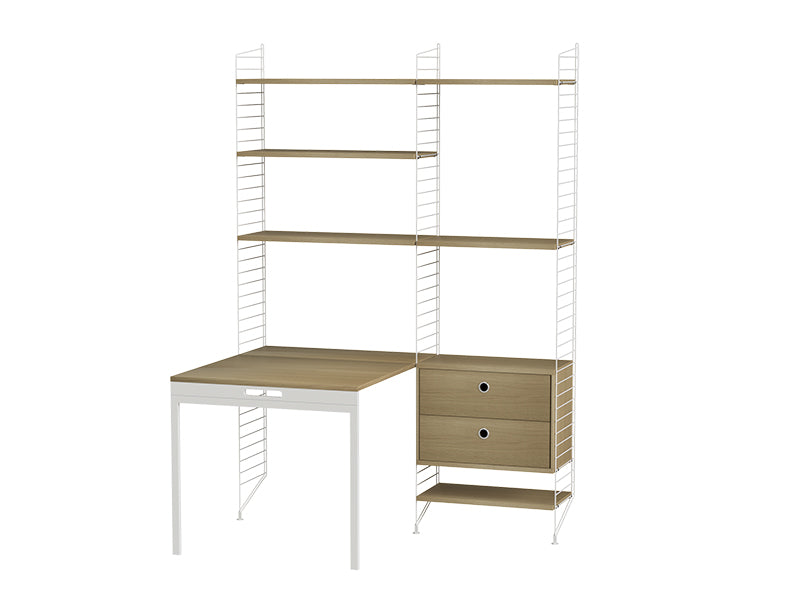String Furniture Workspace Bundle W E in Oak shelves and white panels