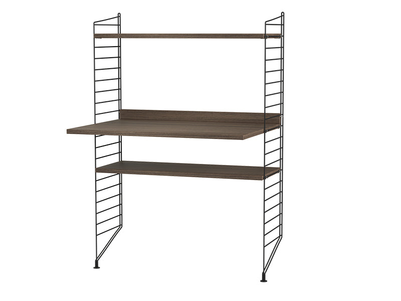 String Furniture Workspace Bundle W H in Walnut shelves and black panels