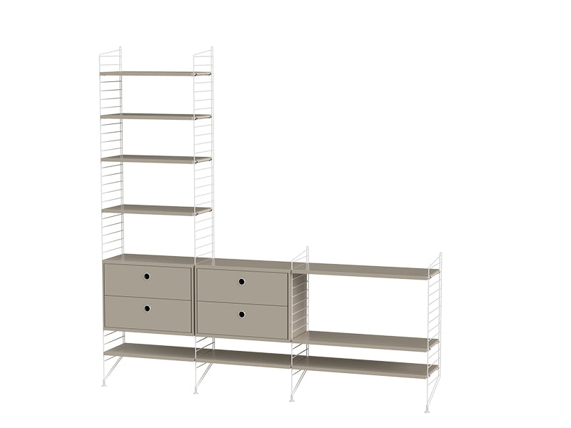 String Furniture Living Room Bundle L J in Beige shelves and white panels
