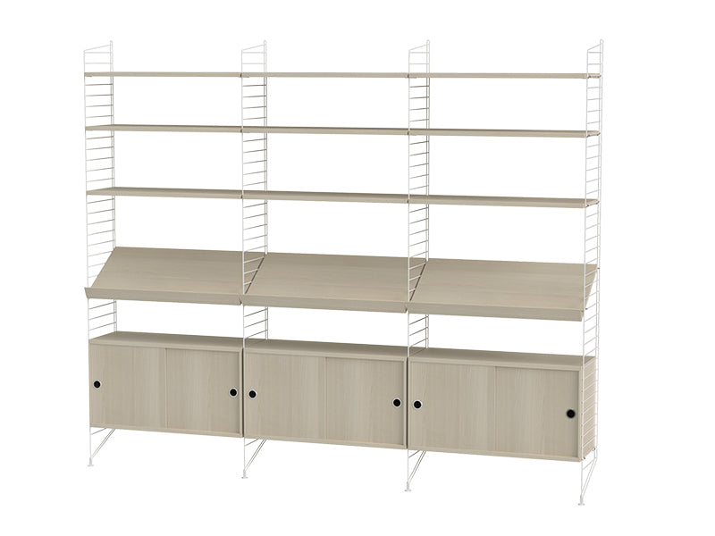 String Furniture Living Room Bundle L G in Ash shelves and white panels