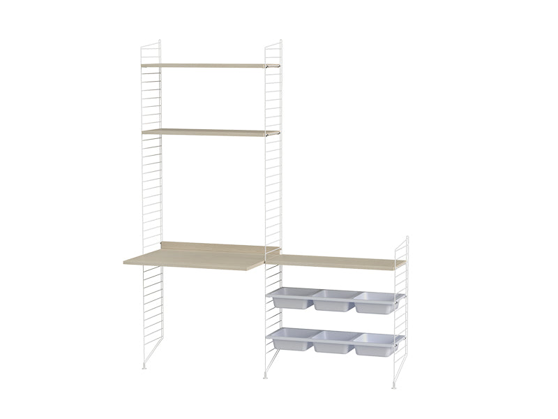 String Furniture Kids Room Bundle C E in Ash shelves and white panels