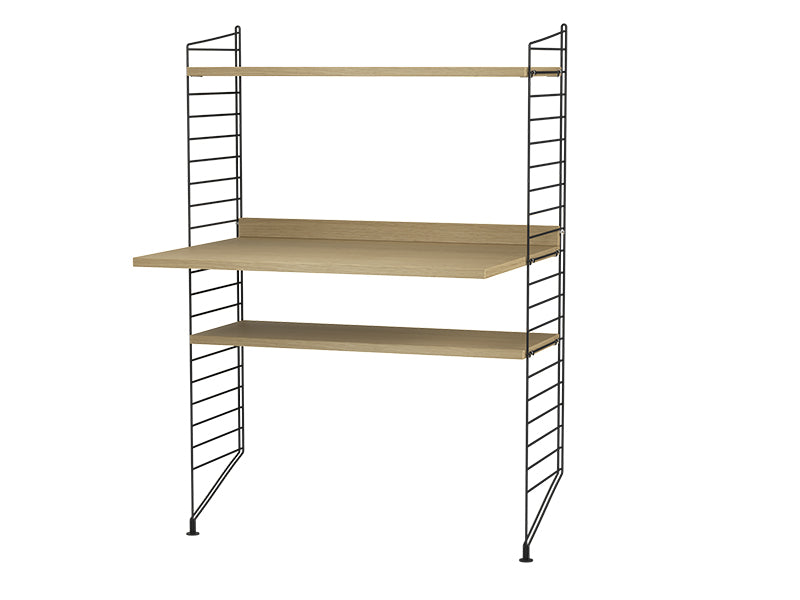 String Furniture Workspace Bundle W H in Oak shelves and black panels
