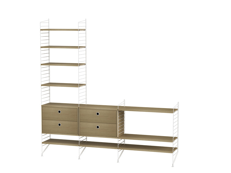 String Furniture Living Room Bundle L J in Oak shelves and white panels