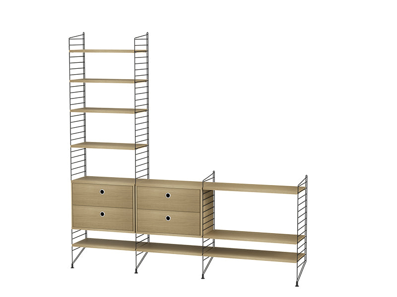 String Furniture Living Room Bundle L J in Oak shelves and black panels