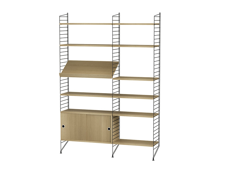String Furniture Living Room Bundle L H in Oak shelves and black panels