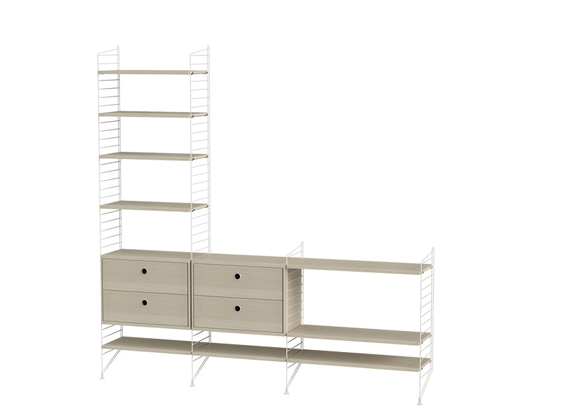 String Furniture Living Room Bundle L J in Ash shelves and white panels
