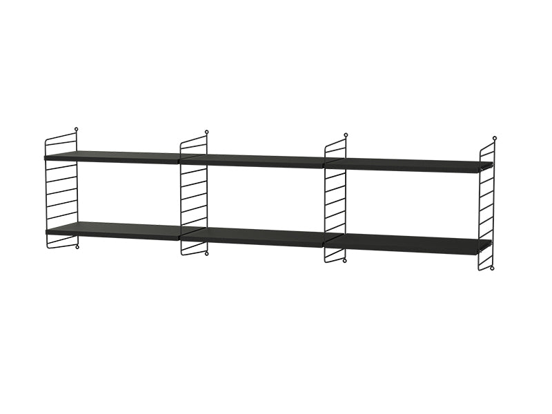 String Furniture Living Room Bundle L O in Black stained ash shelves and black panels