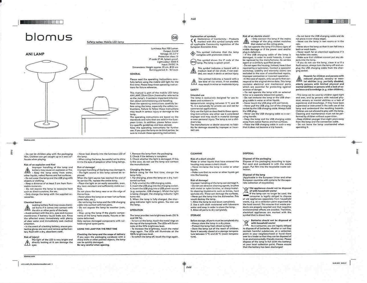 Blomus Ani Rechargable LED Portable Indoor or Outdoor Lamp 3-in-1 Works as Tabletop Lamp, Lantern or Hanging Light