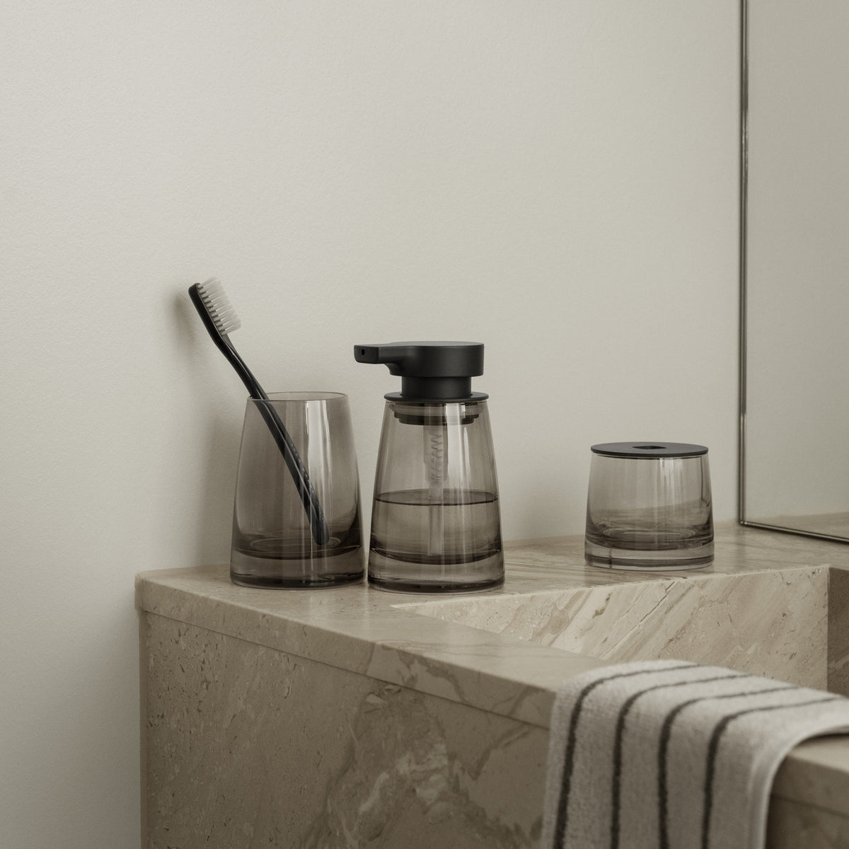 Blomus Ava Glass Bathroom Tumbler and Toothbrush Holder Organizer - Spa Inspired
