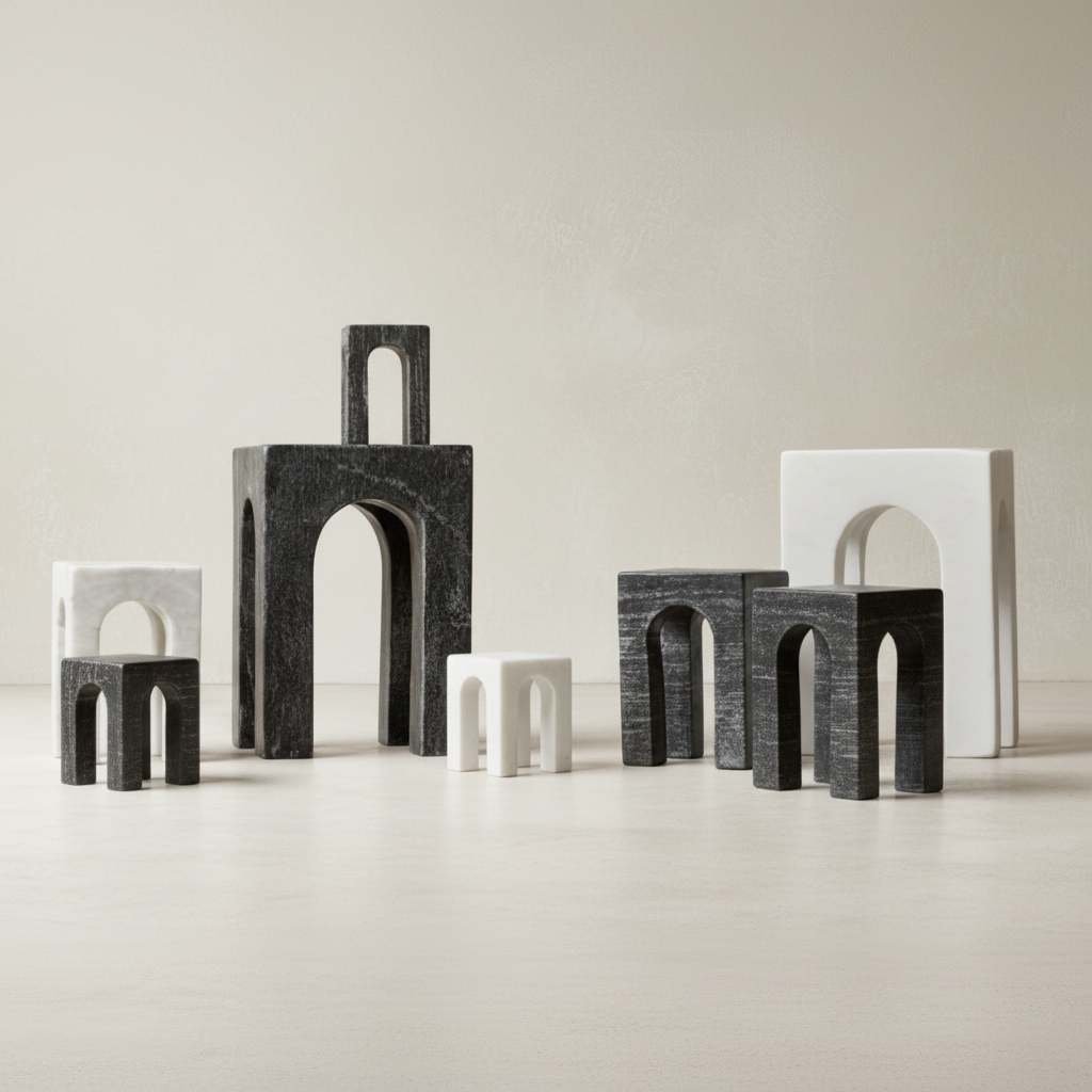 Gejst Arkis Bookends/Sculptures - Set of 3, Black Marble
