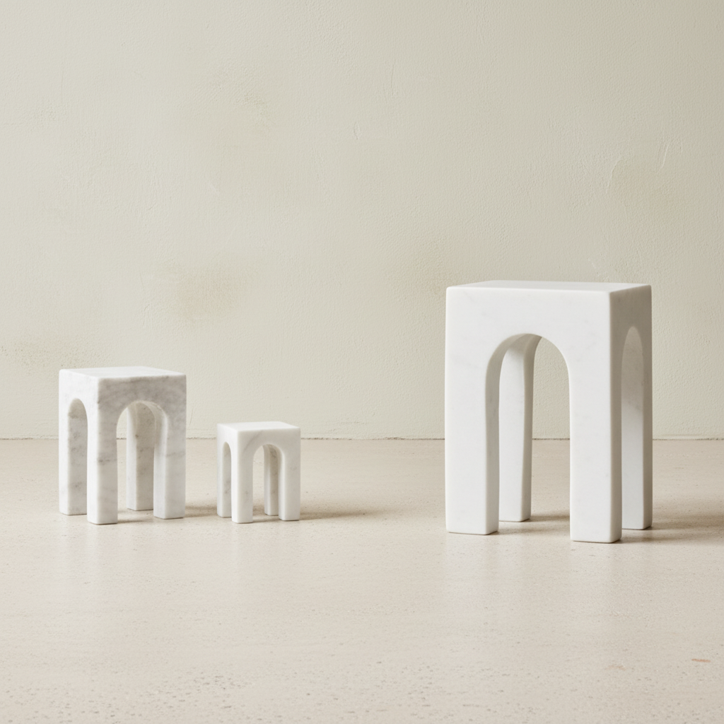 Gejst Arkis Bookends/Sculptures - Set of 3, White Marble
