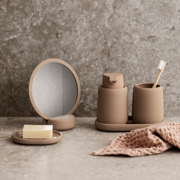 Blomus Sono Vanity Countertop Magnification Mirror - Ceramic Soft Touch
