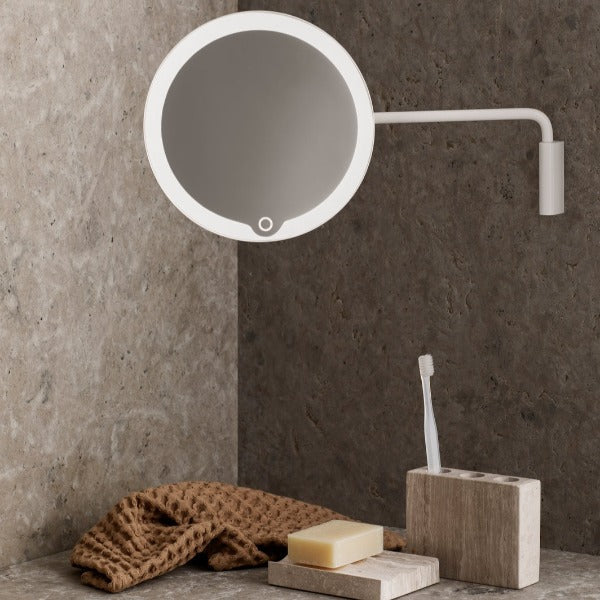 Blomus Modo Wall Mounted LED Magnifying Vanity Makeup Mirror - Rechargable - Ti-Coated Stainless Steel