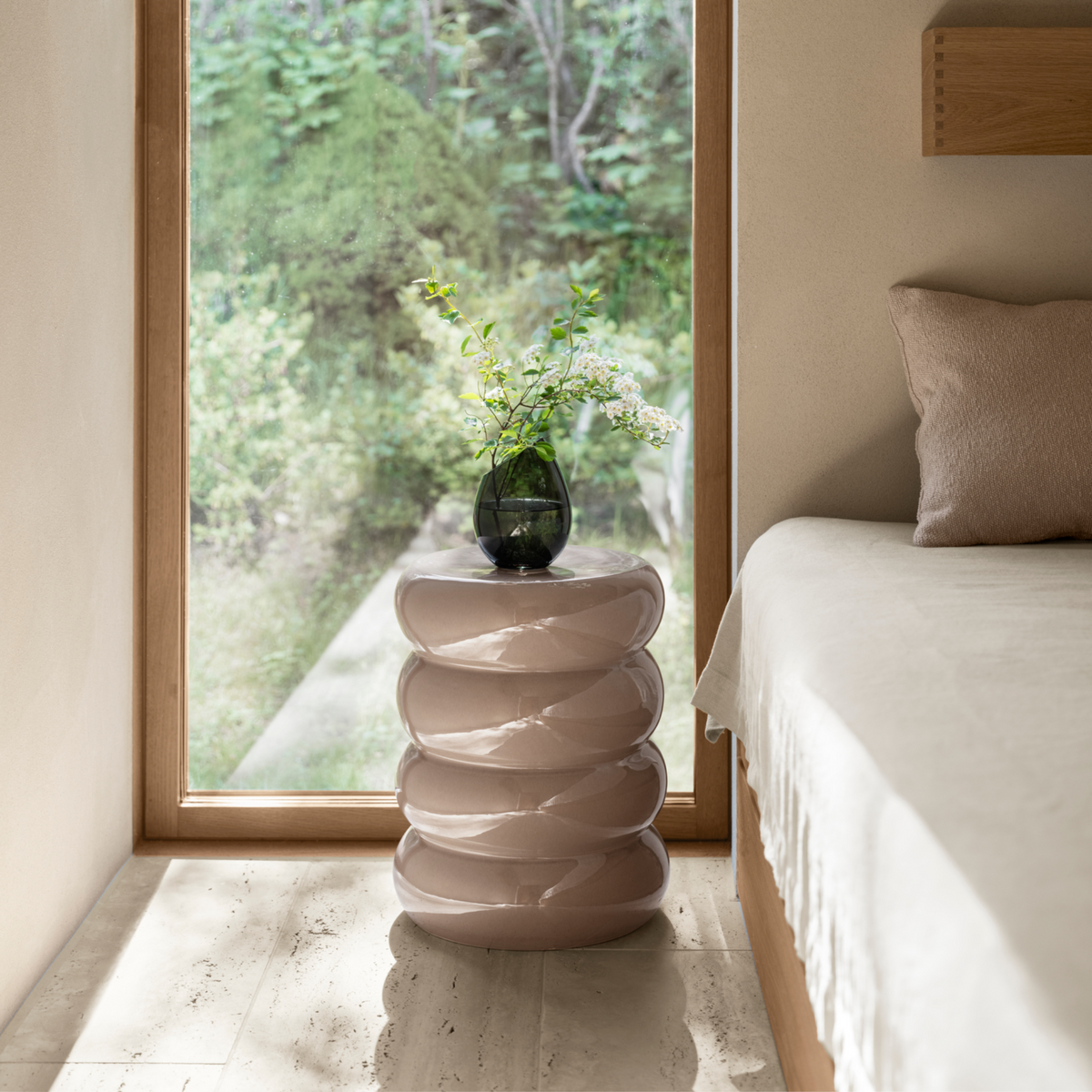 Blomus Toru Contemporary Round Sculputural Ceramic Side Table - Accent Table