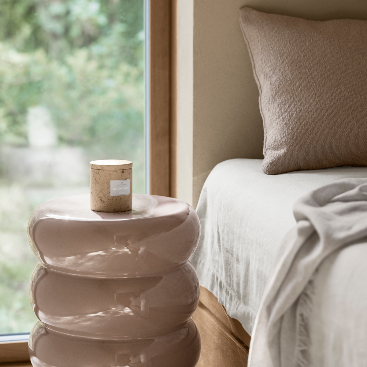 Blomus Toru Contemporary Round Sculputural Ceramic Side Table - Accent Table