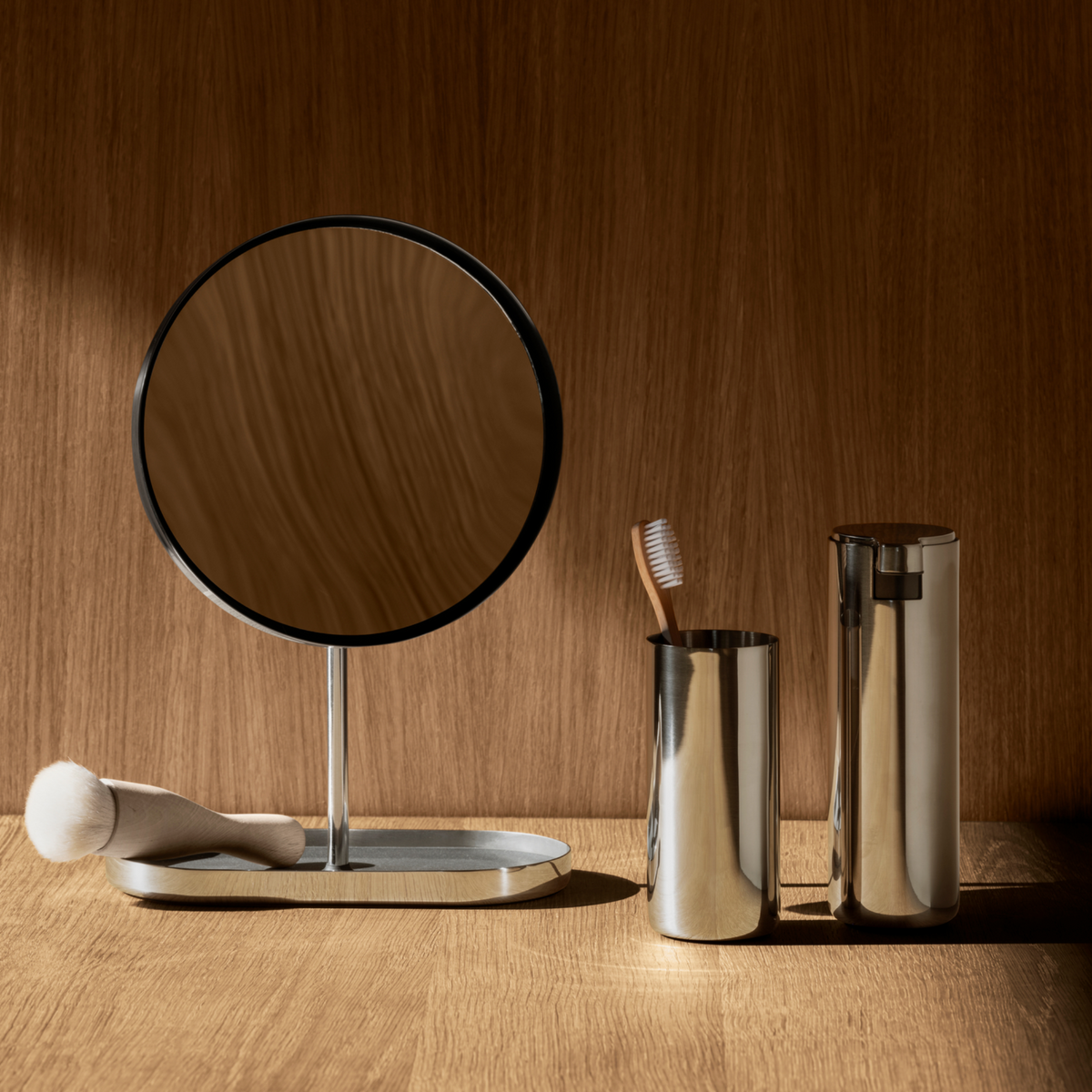 Blomus Modo Stainless Steel Bathroom Countertop Tumbler and Toothbrush Holder Organizer -Industrial Modern Décor